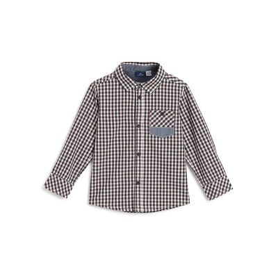 Boys Dark Grey Checkered Long Sleeve Shirt